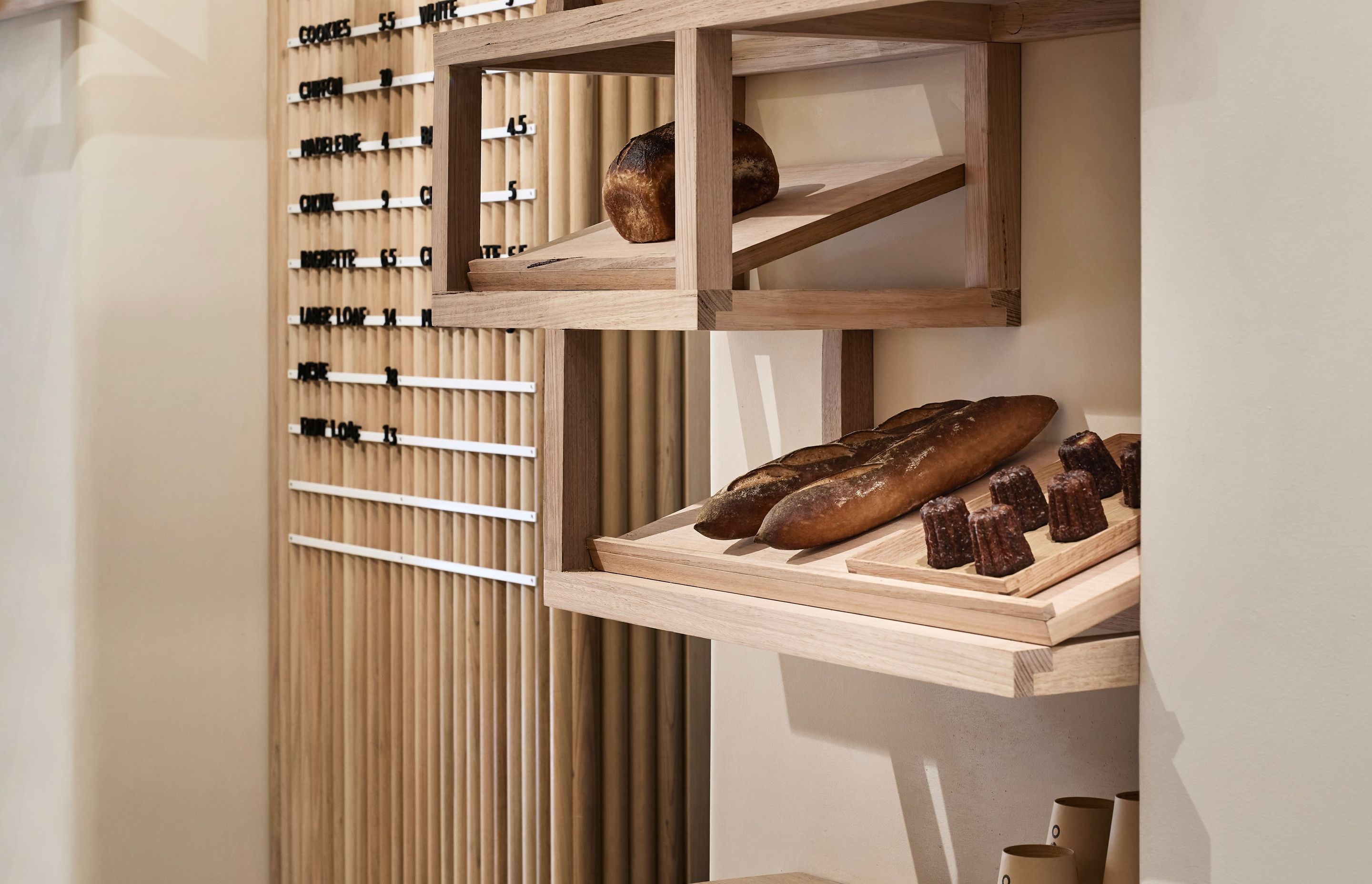 Timber frames create additional storage and room for displaying the products.