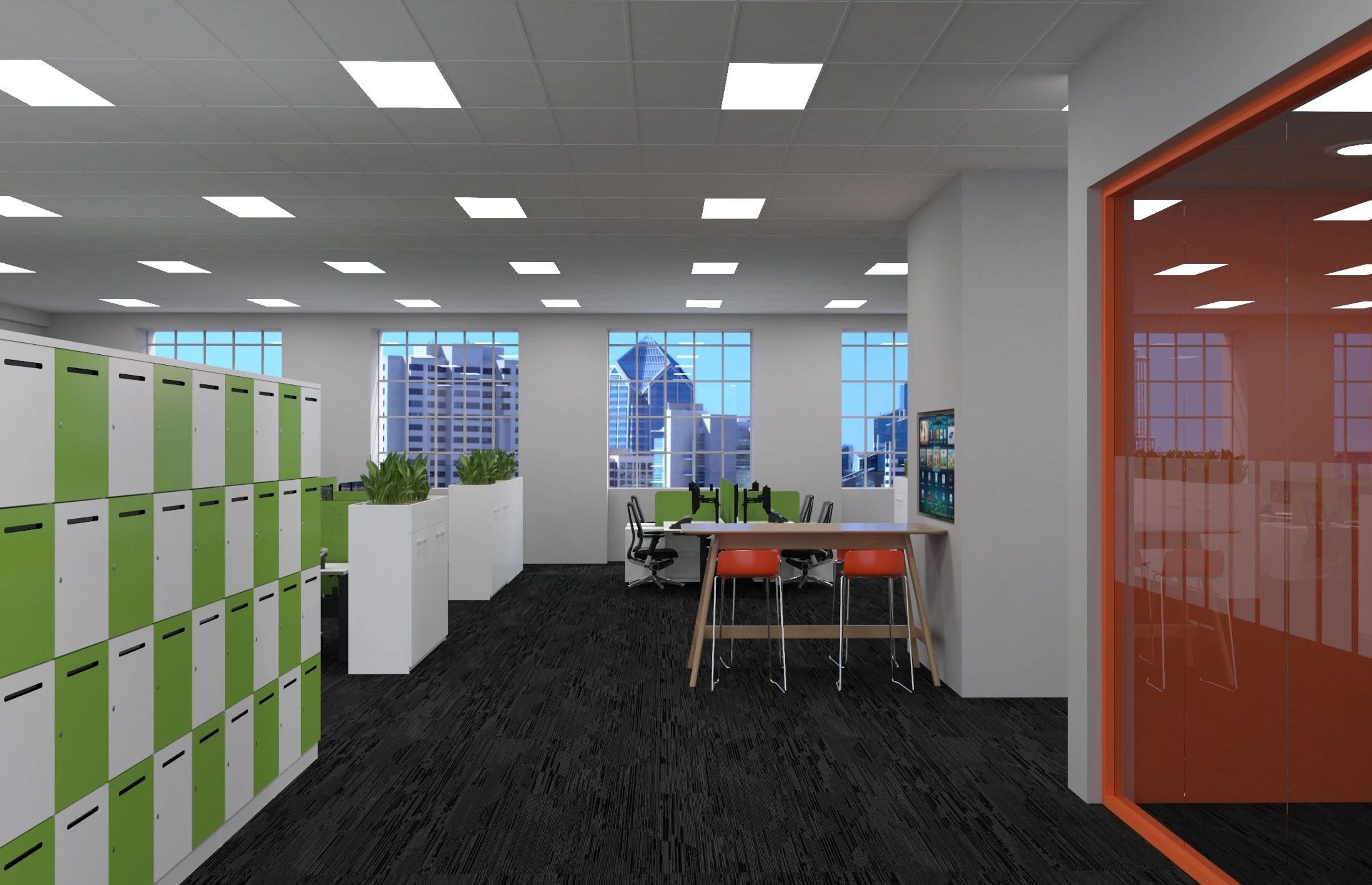 Lockers are becoming a popular addition to hybrid offices.