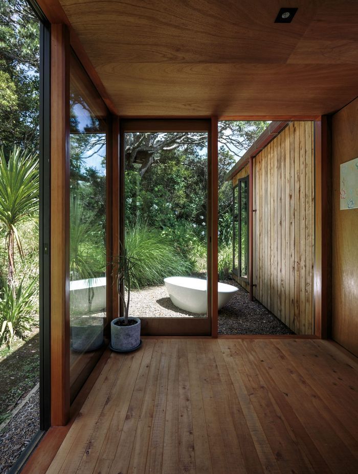 An outside bathing area provides space to relax and unwind in true retreat fashion.