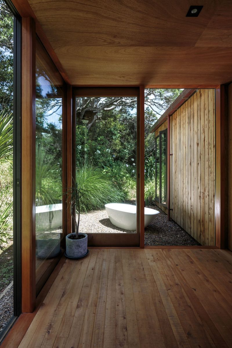 An outside bathing area provides space to relax and unwind in true retreat fashion.