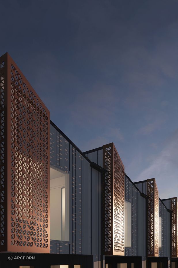 The perforated aluminium screens provide an interesting aspect to the façade.