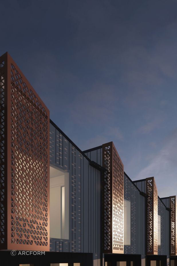 The perforated aluminium screens provide an interesting aspect to the façade.