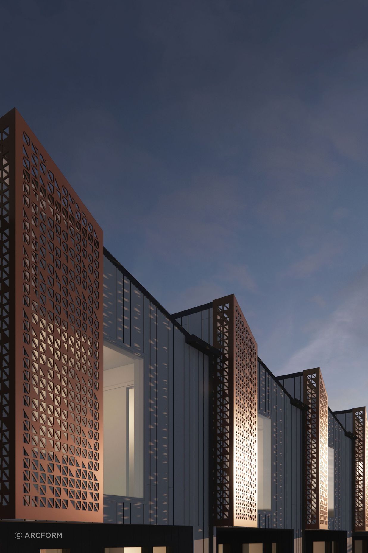 The perforated aluminium screens provide an interesting aspect to the façade.