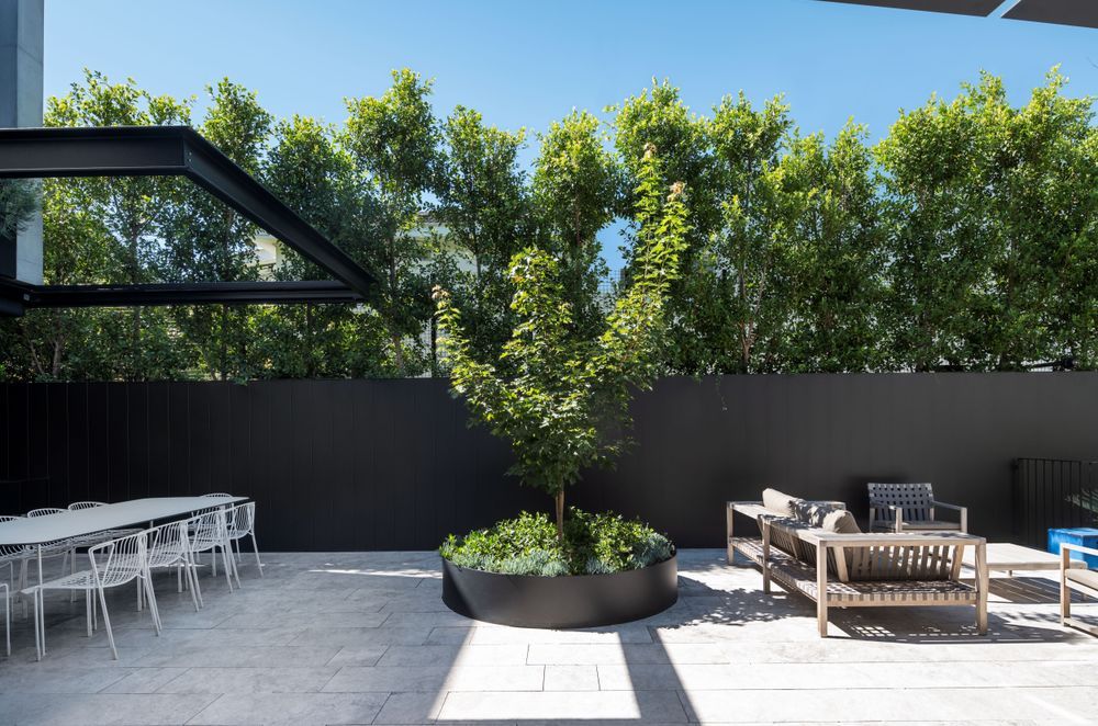 A central courtyard on the mid-level is the perfect spot for entertaining outdoors.