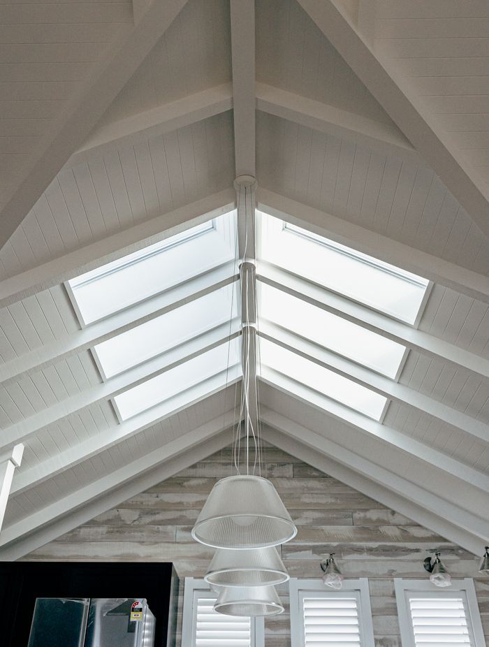In the interior, the gabled ceilings feature V-groove ply, and sky lights, while the windows feature classic shutters as per the Cape cod style.