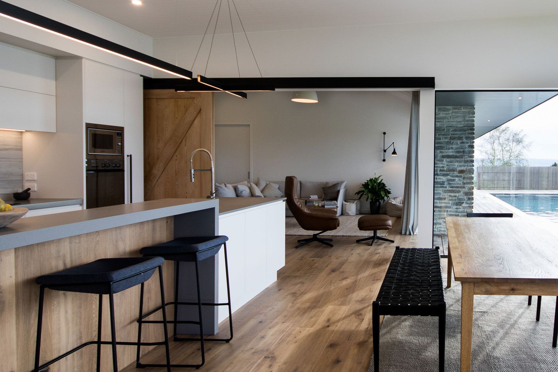 Sliding barn doors are a traditional inclusion in a modern space.