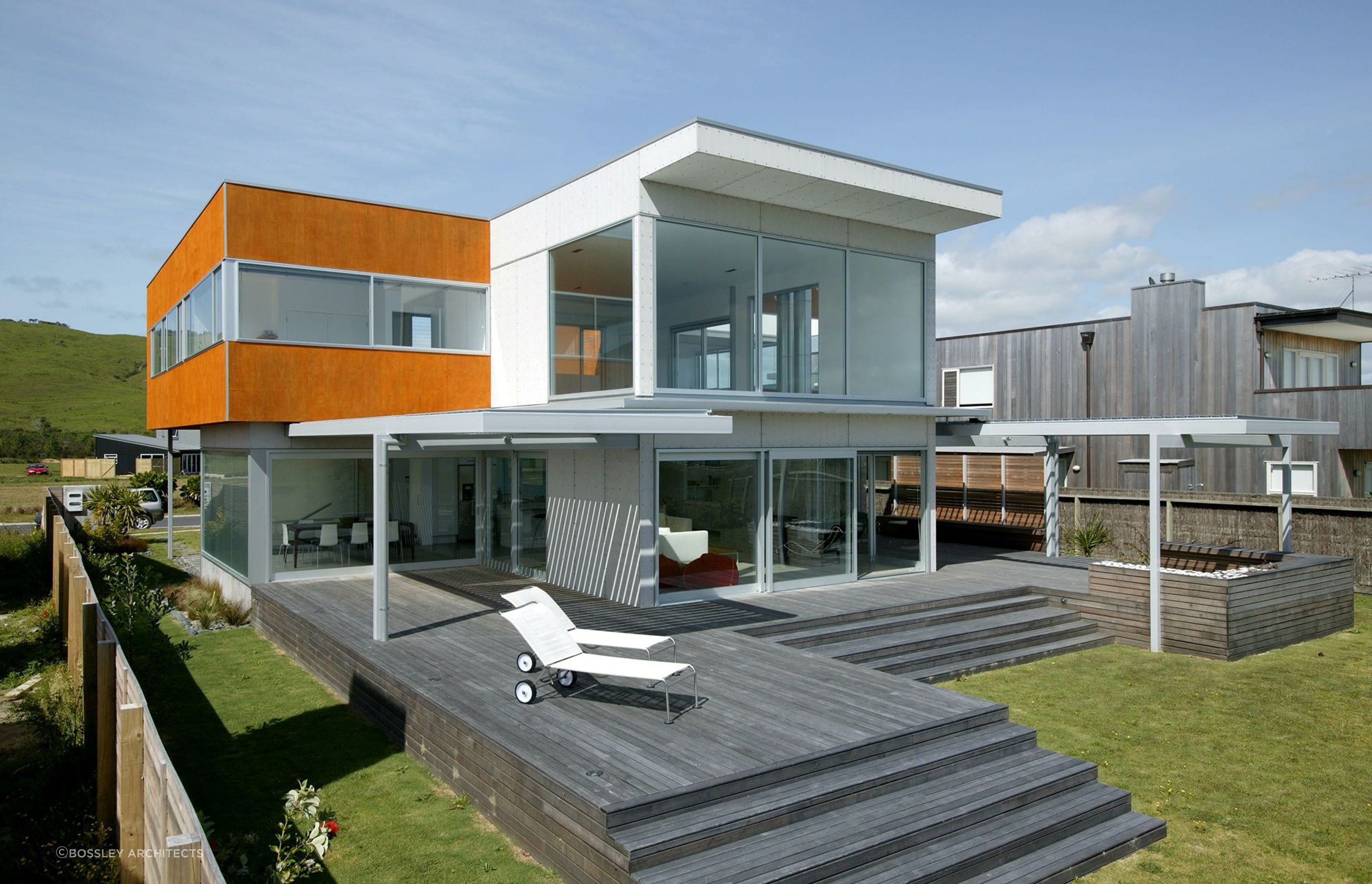 The back of the house reveals a large and accommodating outdoor living space.