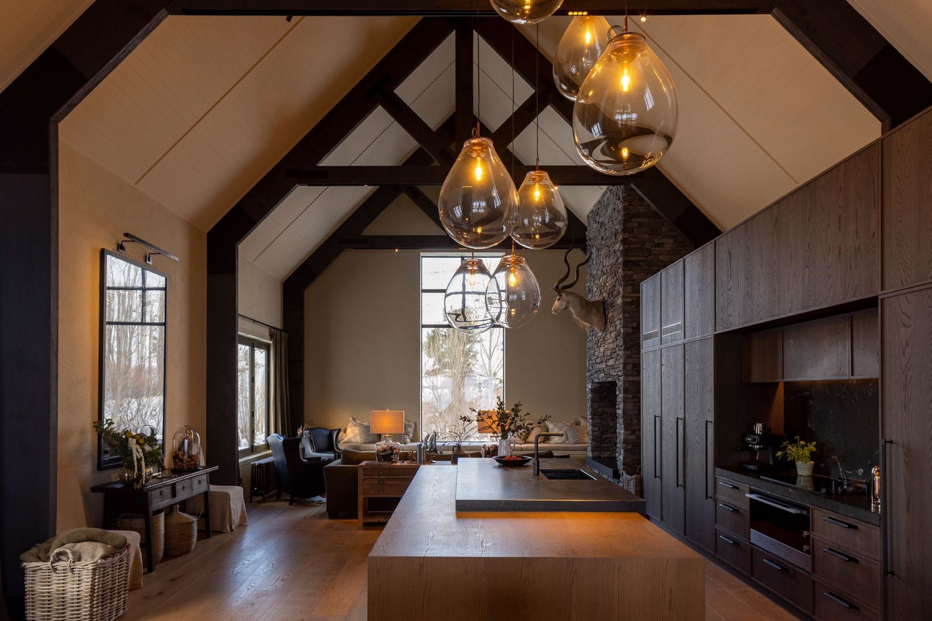 The great room in the main living building. Cardrona is quite remote and attendance on site during the build was limited by lockdowns, says Vee. “Everything had to be on the drawings. It had to be very clear and everything had to be ordered early.”