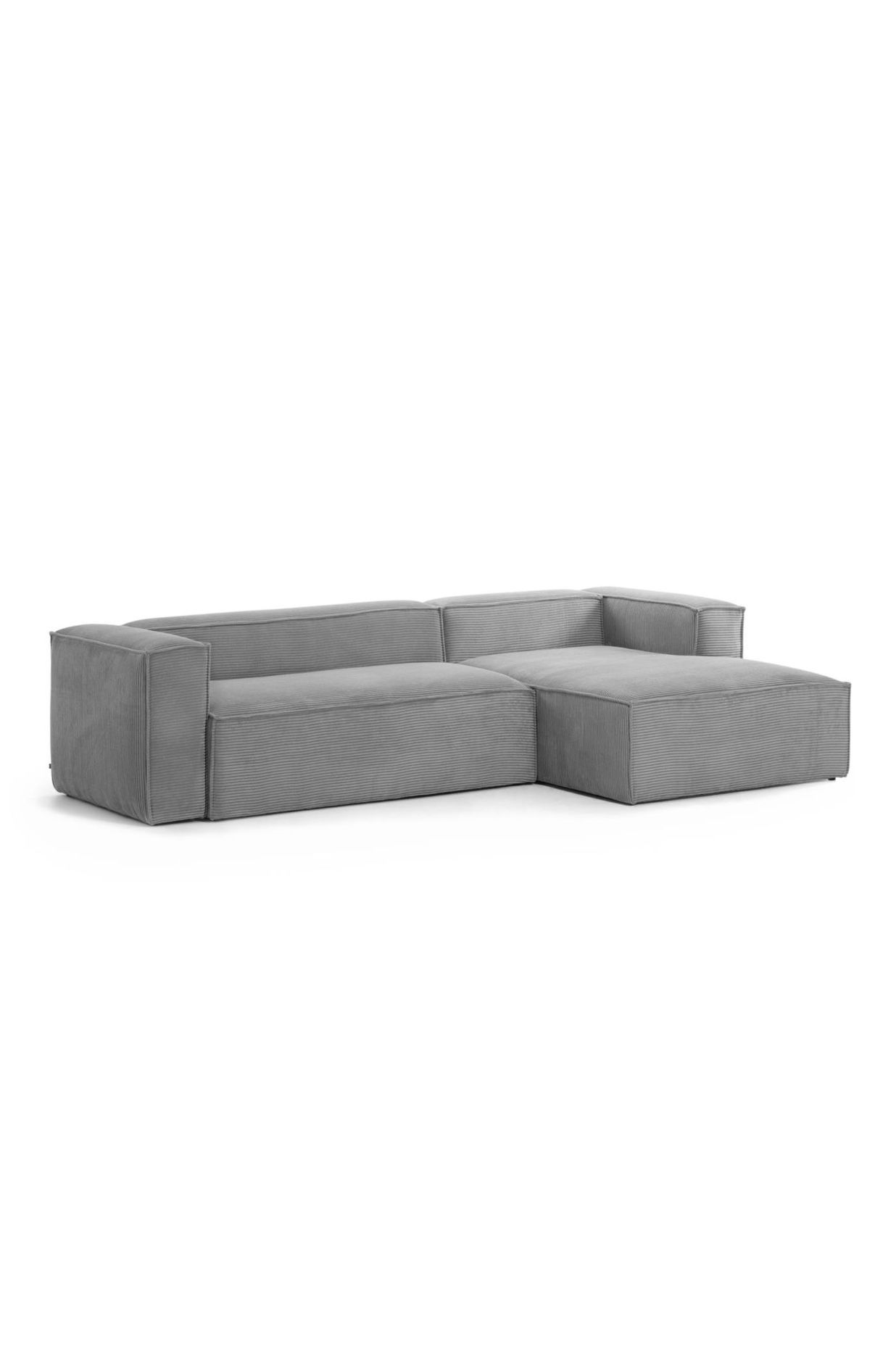 Blok 3 seater sofa with right chaise longue in grey corduroy by Kave Home