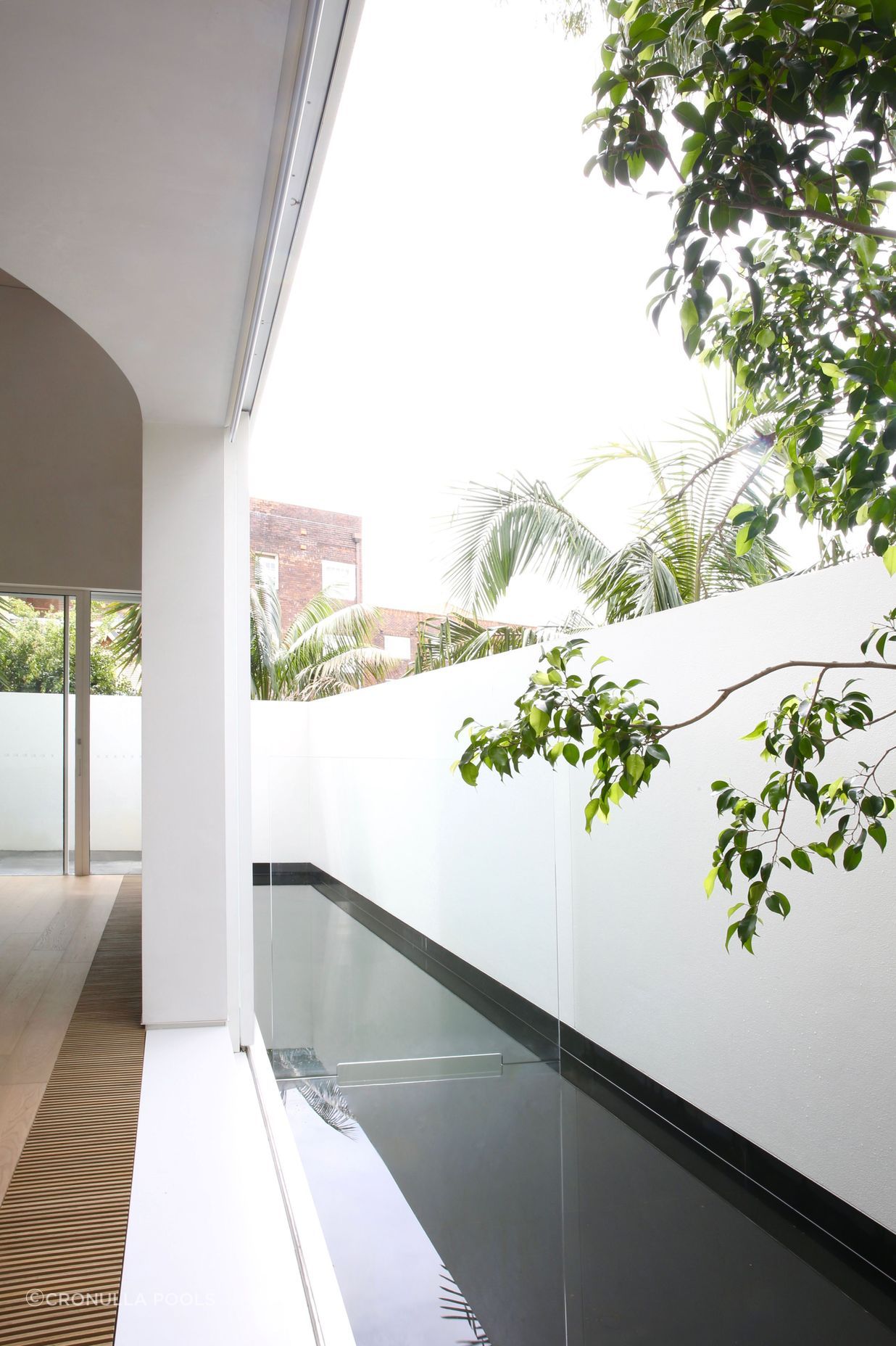 The narrow pool is a clever feat of engineering.