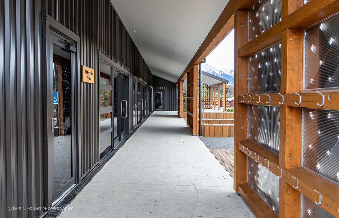 The internal side of the rain screens serves a bag and sheltered area for the students.