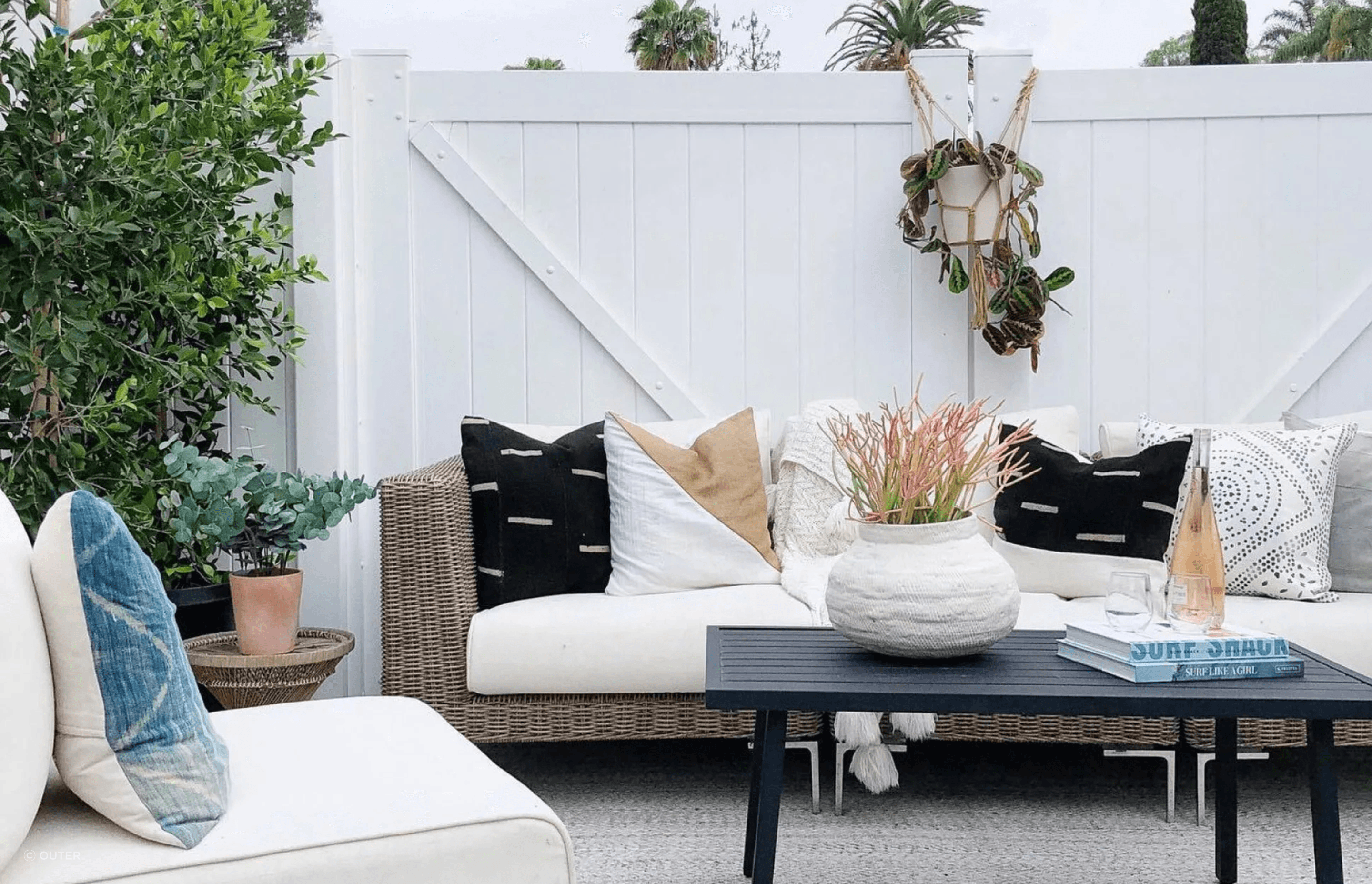 A stylish option like the 1188 Eco-Friendly Outdoor Rug in Sand Dune Beige can tie everything together