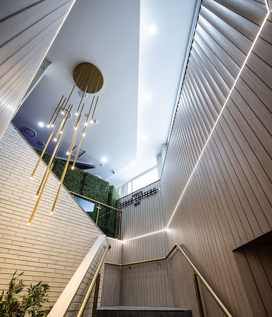 Screenwood PANELS rangge in Flute line the stairwell.