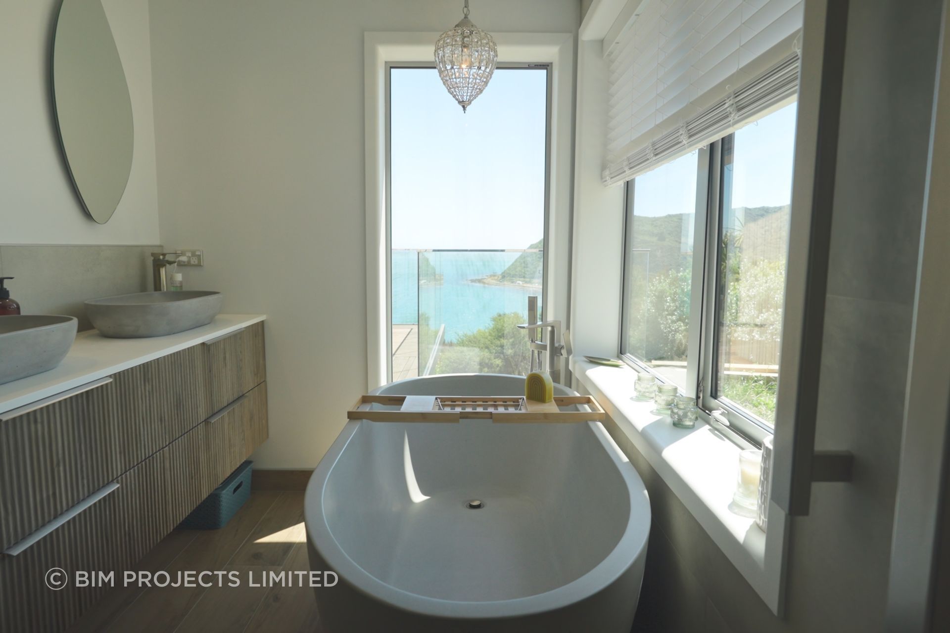 The en suite bathroom featuring the stunning concrete bath.
