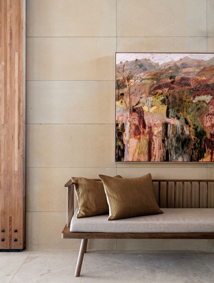 Australian artist Pamela Honeyfield is known for her energetic abstract paintings and evocative descriptions of landscapes. Her work gives the foyer a punch of colour and warmth.