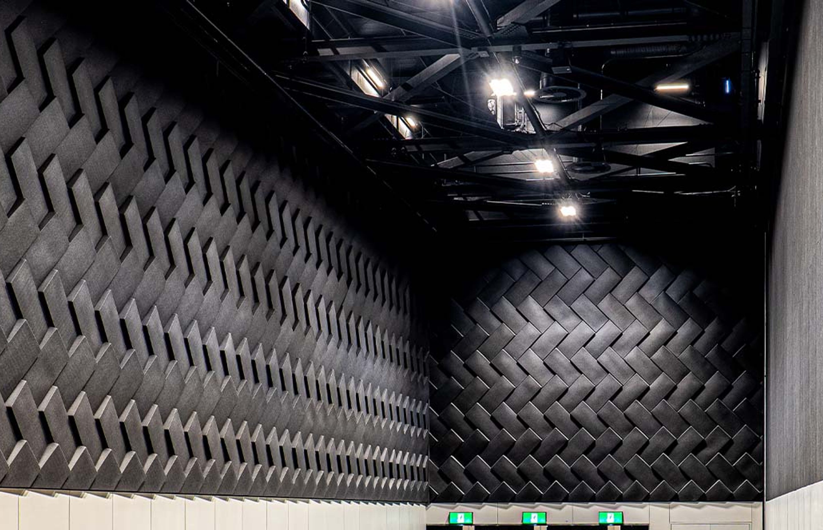 The Autex Acoustics panels, customised to form a weave resembling that of a traditional kete.