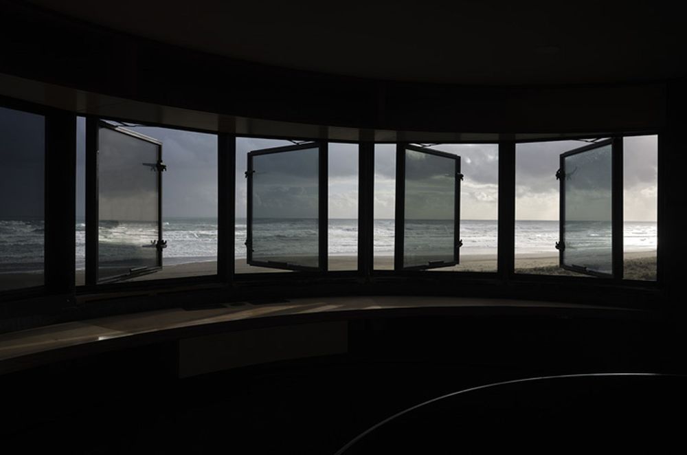The tower's operable windows, providing protection from the coastal winds.