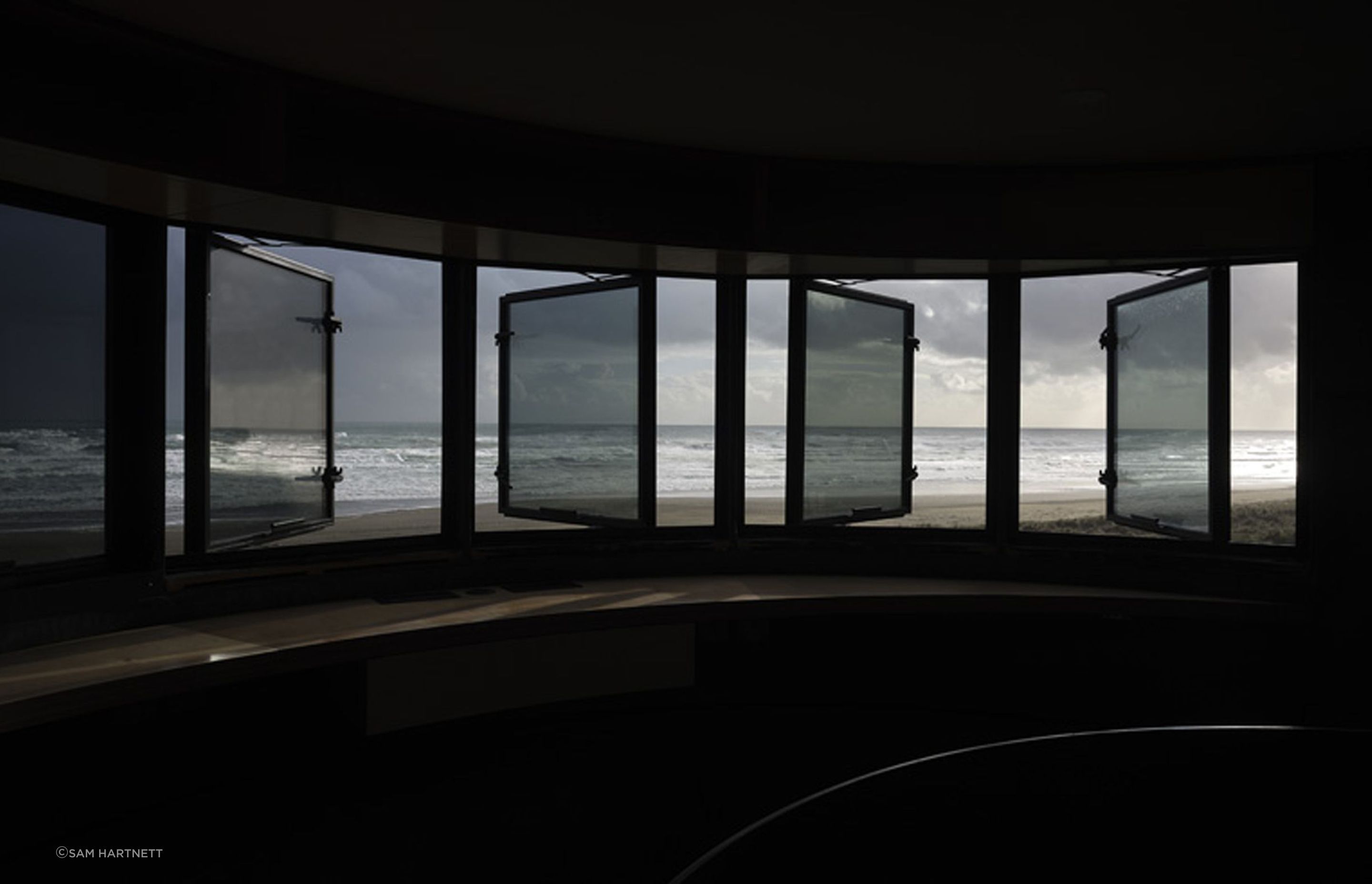 The tower's operable windows, providing protection from the coastal winds.