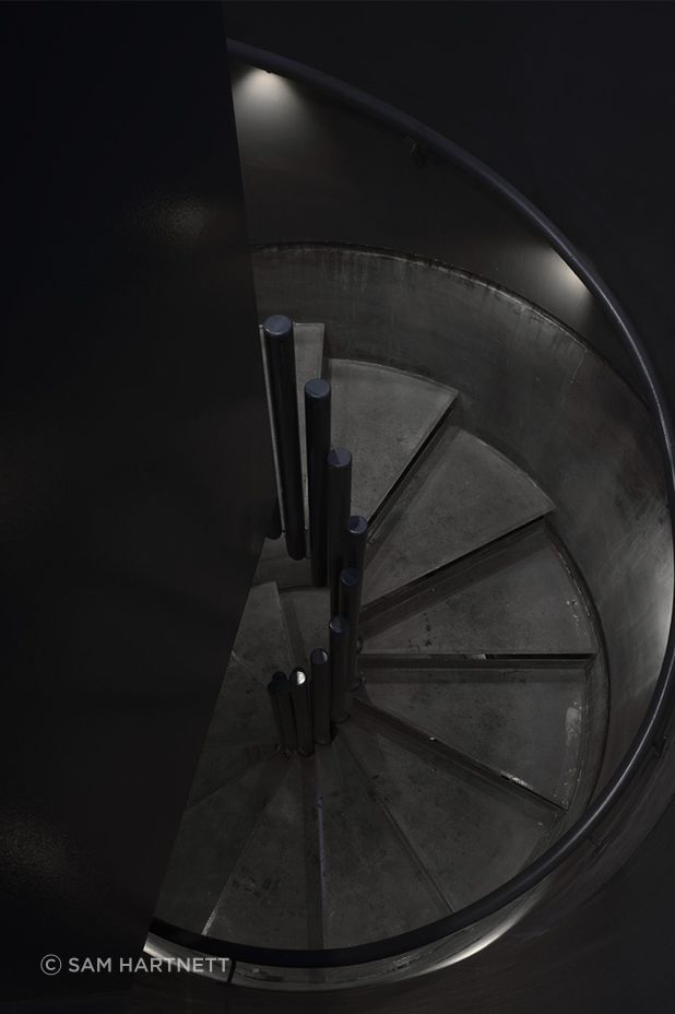 The tower’s spiral staircase, protected by the circular precast concrete.