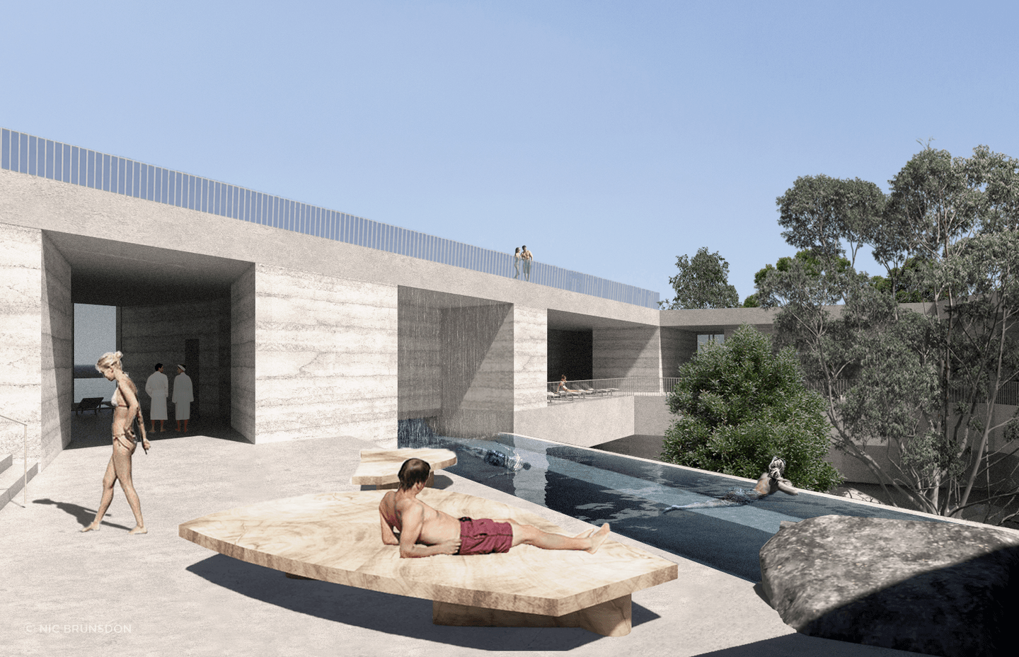 The gorge wellness pool and deck overlooking the garden.