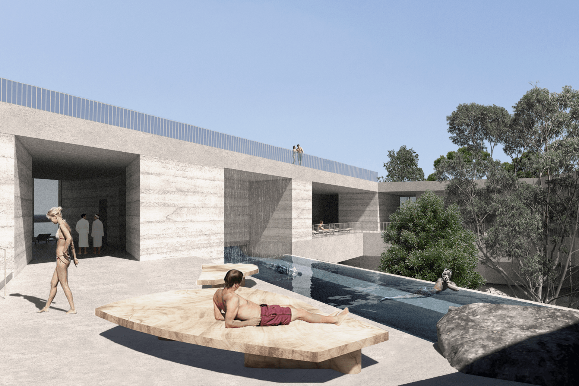 The gorge wellness pool and deck overlooking the garden.