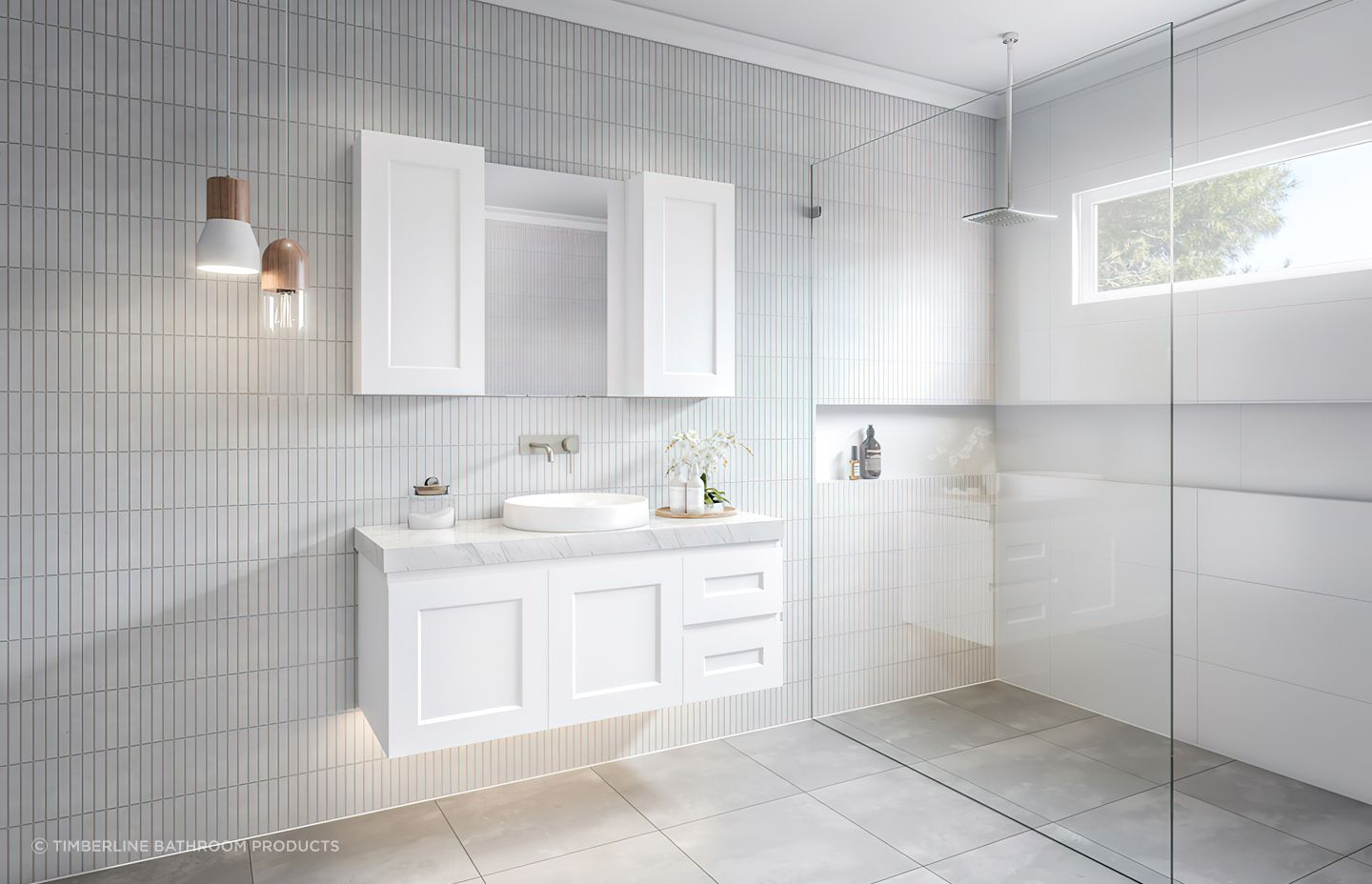 The right cabinetry in a bathroom adds both storage and sophistication to a space, seen here with the Victoria