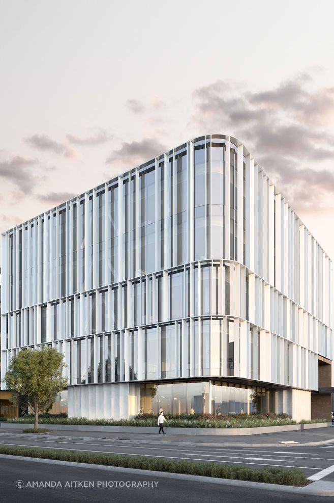 Rabobank Centre, the first building to be completed in the Union Square development. “Five commercial buildings and a car parking structure will form the overall development, which is half a city block on the south side of Hamilton,” says Sam Thomas of Chow:Hill Architects.