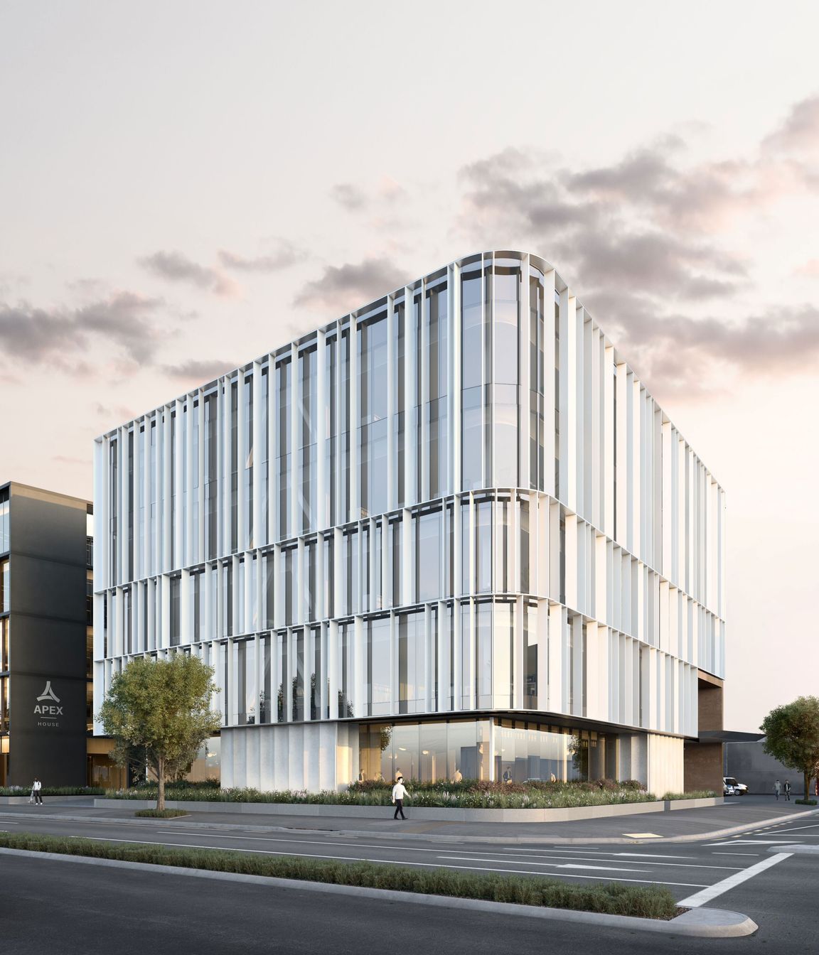 Rabobank Centre, the first building to be completed in the Union Square development. “Five commercial buildings and a car parking structure will form the overall development, which is half a city block on the south side of Hamilton,” says Sam Thomas of Chow:Hill Architects.