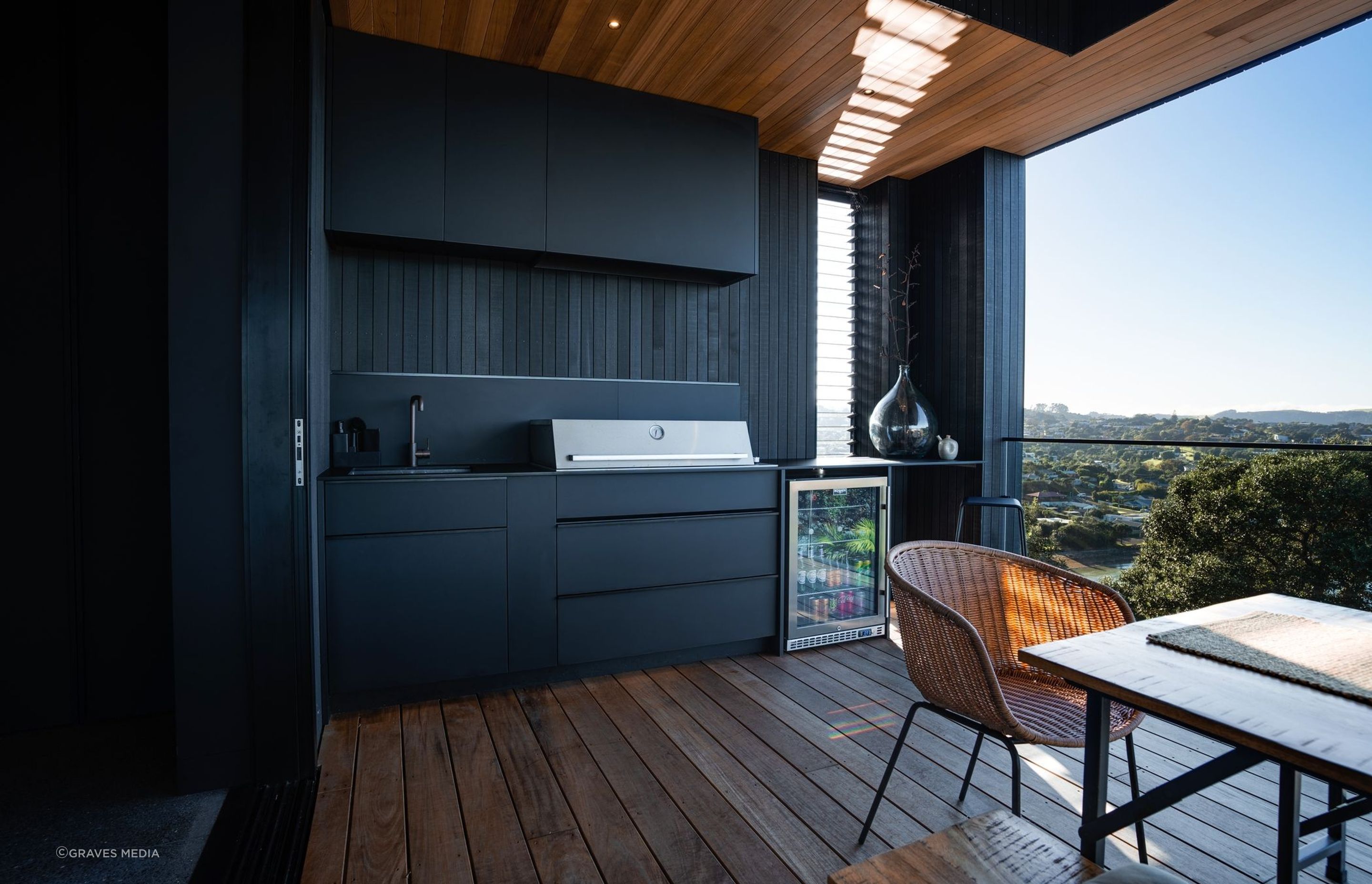 The outdoor kitchen can be used year-round.