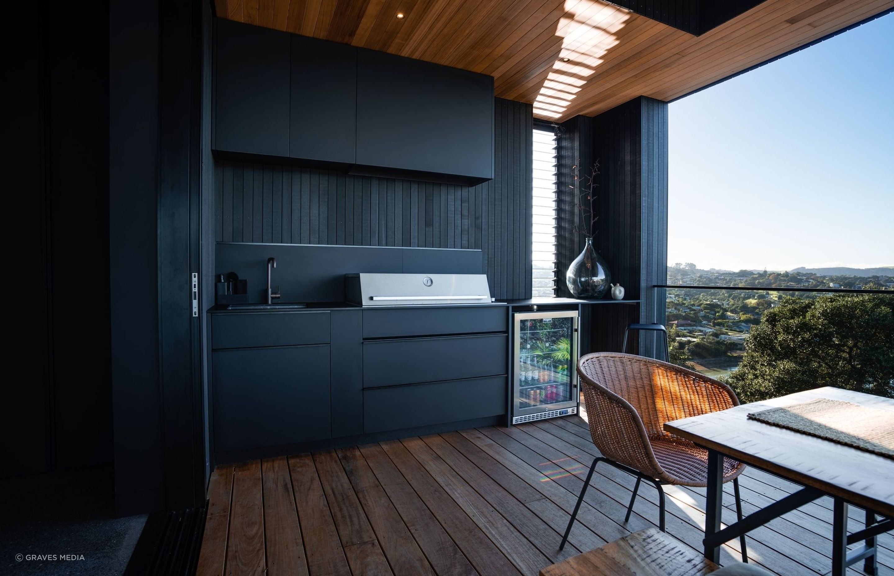 The outdoor kitchen can be used year-round.