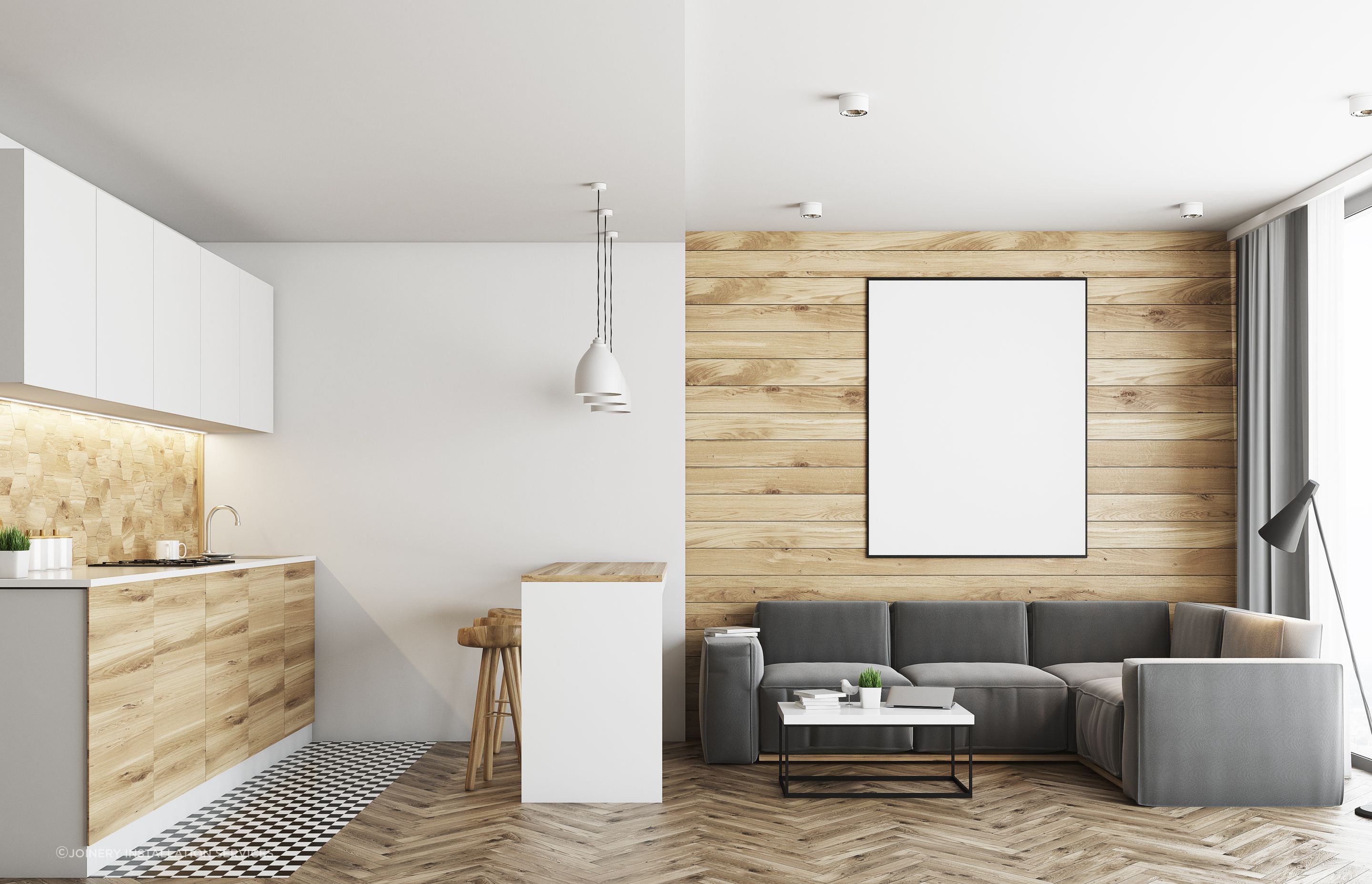 Horizontal wood panelling adds a pleasing design element when done well.