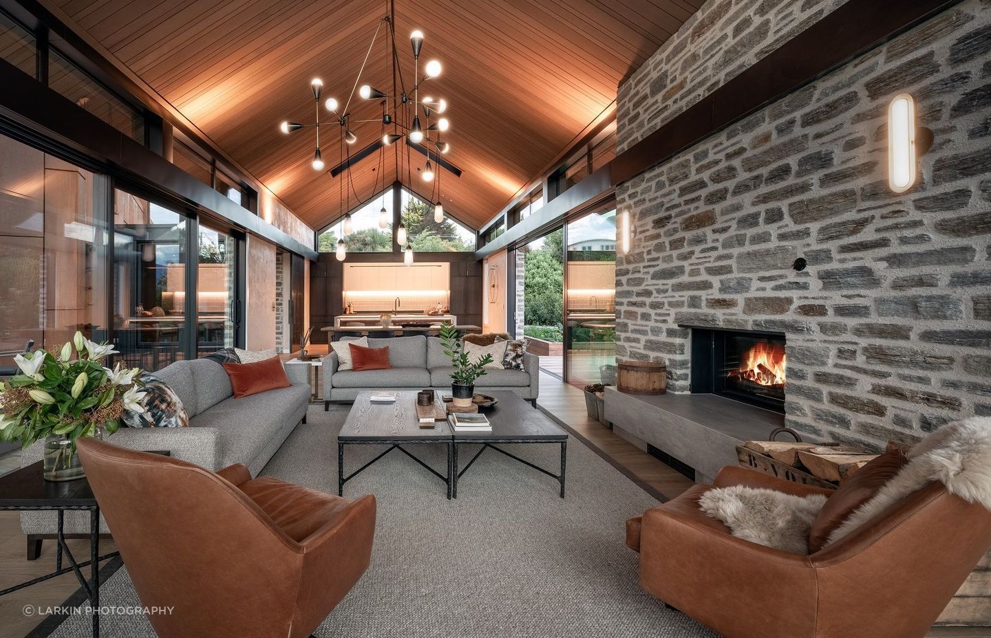 The living area features am open fire, which is specifically designed to be compliant with the air shed regulations, and means the space has a characterful feel.