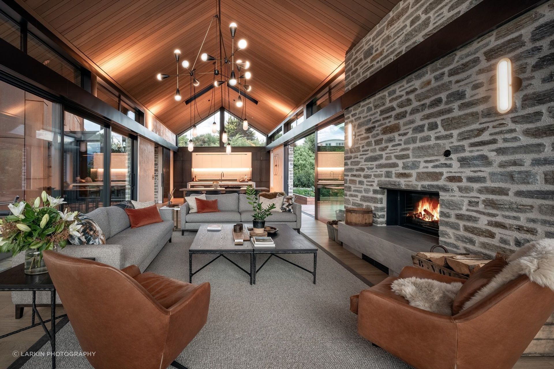 The living area features am open fire, which is specifically designed to be compliant with the air shed regulations, and means the space has a characterful feel.