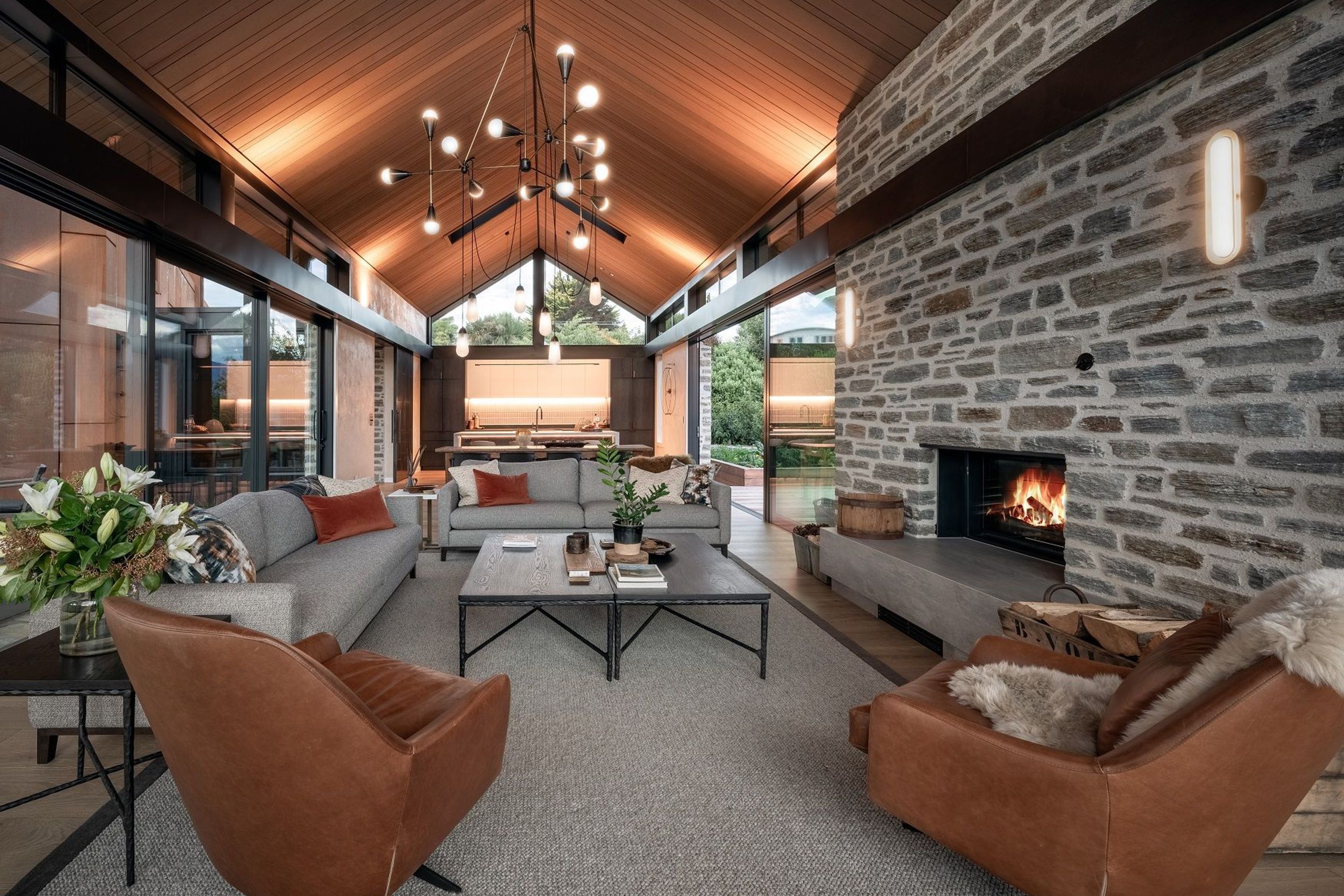 The living area features am open fire, which is specifically designed to be compliant with the air shed regulations, and means the space has a characterful feel.
