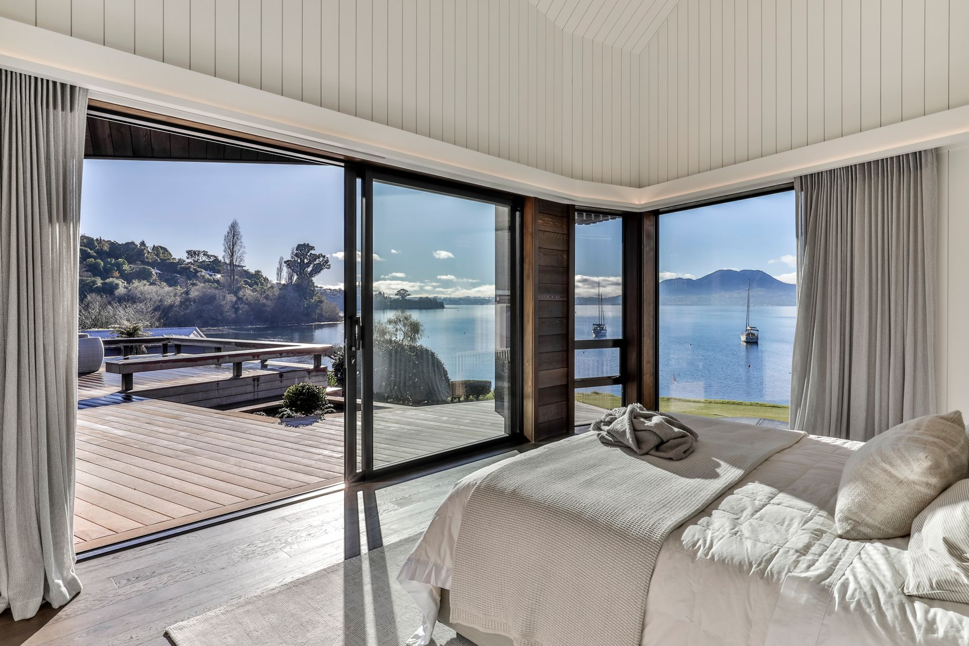 The master bedroom also enjoys water views.