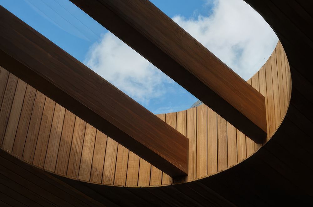 The house features many curved elements that contribute to its soft, inviting feel.