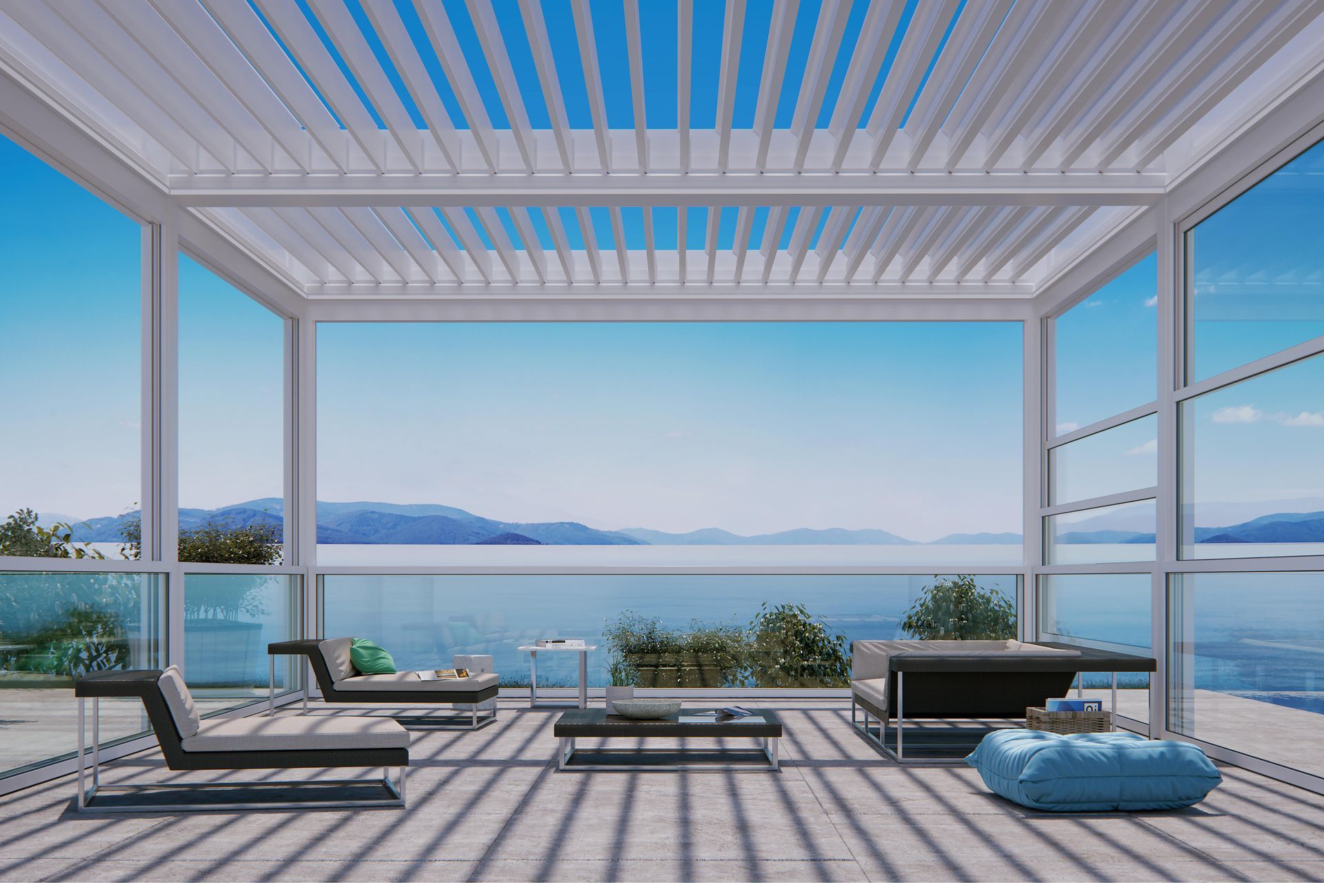 With aluminium louvres and an automation system that is fully hidden, the AXIS Tilting Bioclimatic Pergola is a stylish shade solution