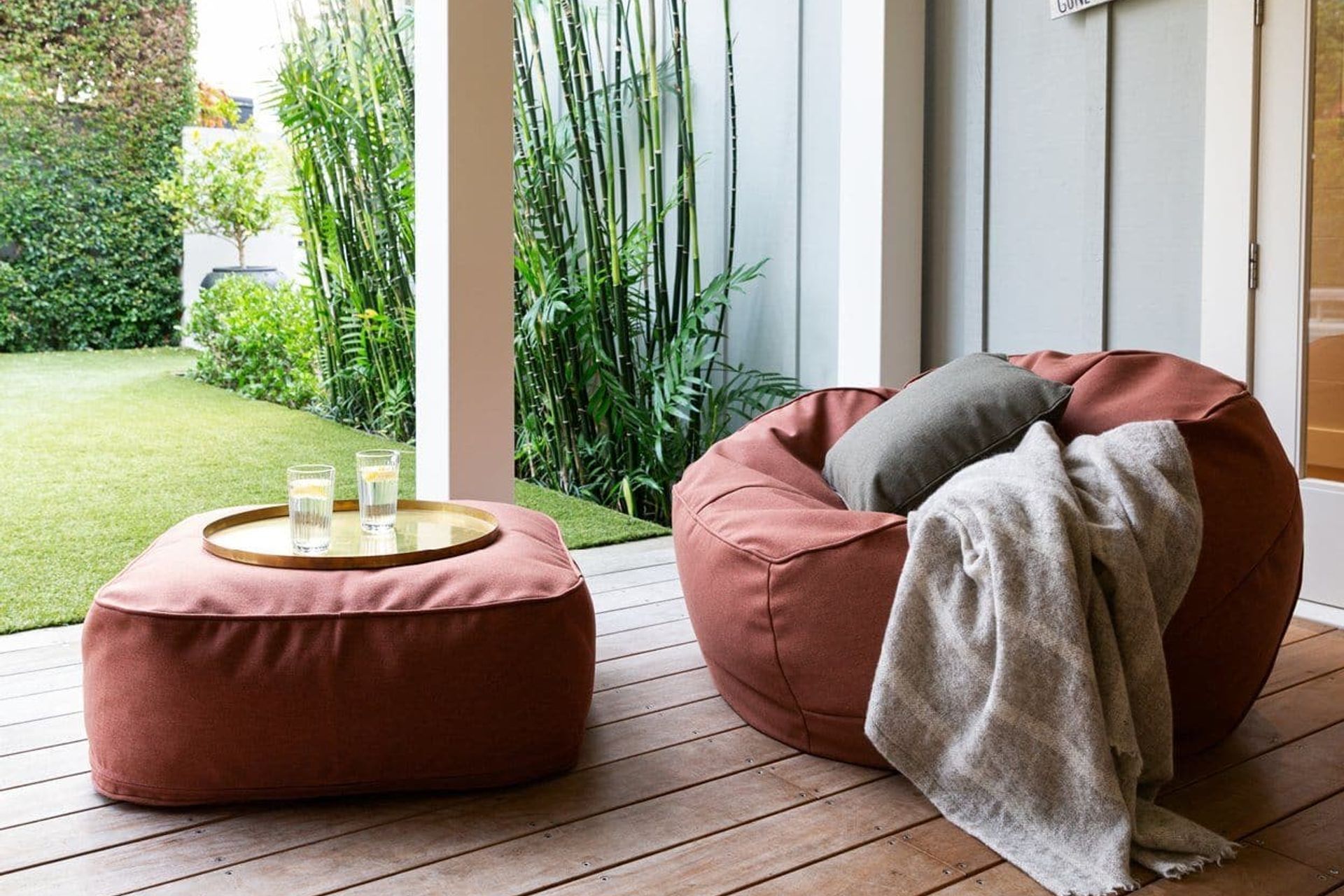 Options like the coast Marine Bean Ottoman present a great opportunity to mix and match colours, textures and patterns