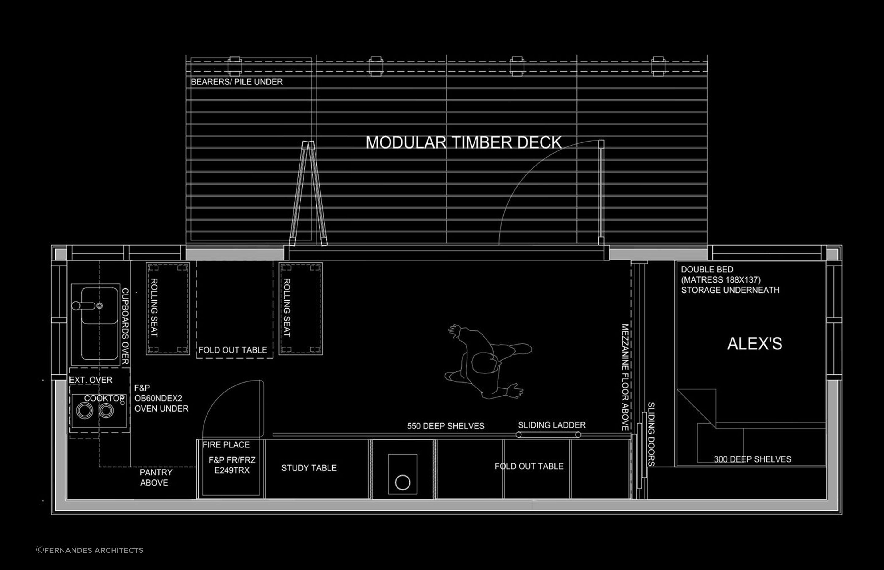 The blueprint to success for a tiny home is understanding your dimensions, demonstrated with skill and precision here with these tiny house plans by Fernandes Architects for the Ross Tiny Home