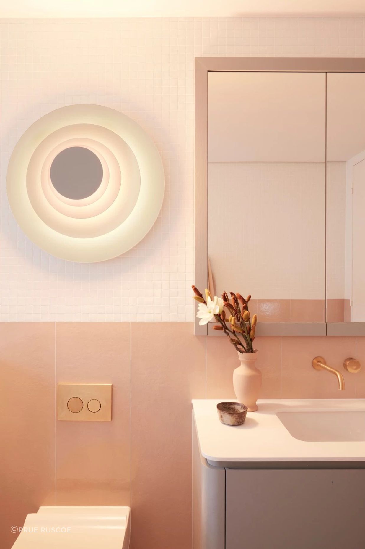 The bathrooms are a dance of pastels.