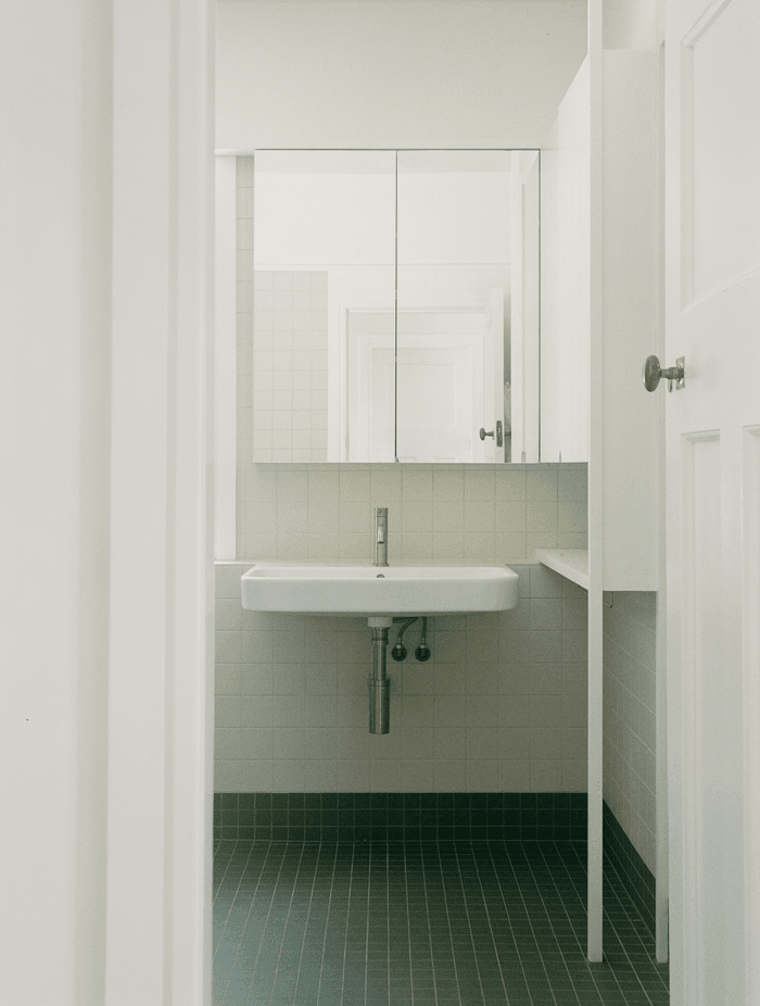 The family bathroom received a muted, classic upgrade.