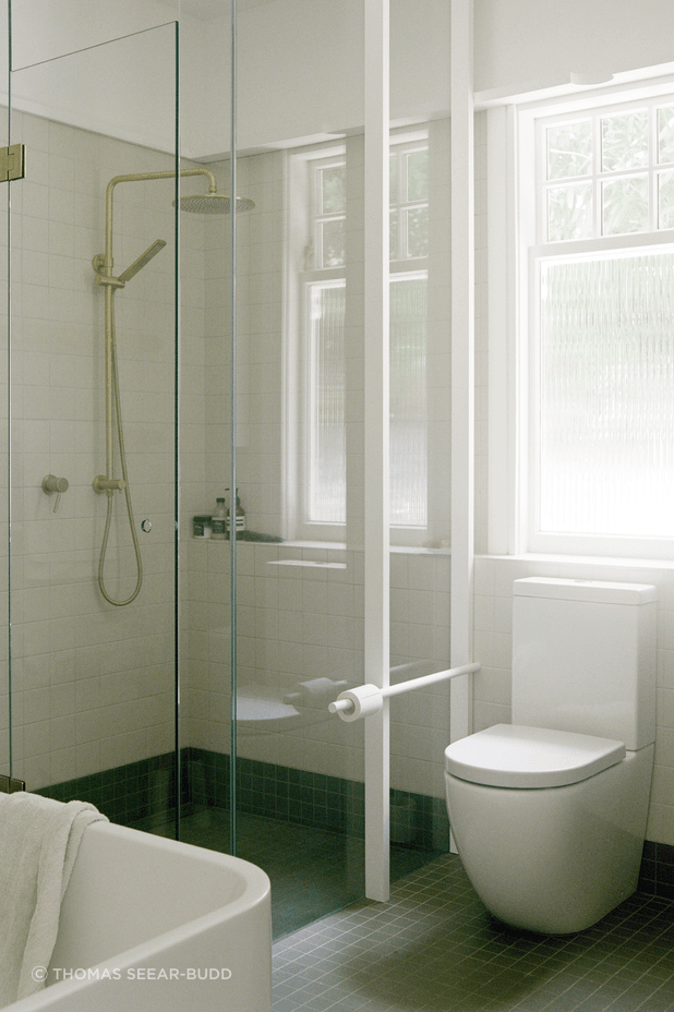 The simple yet clever toilet roll holder is a favourite design move from Parsonson.