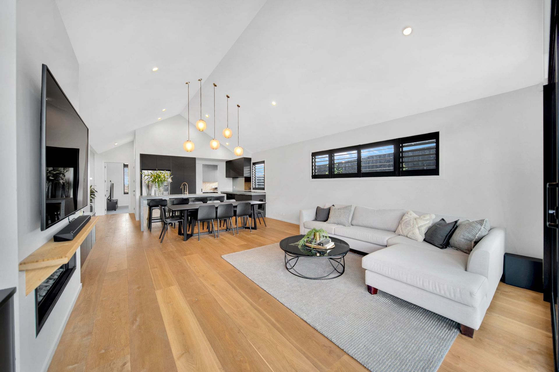 A cathedral ceiling adds to the spaciousness.