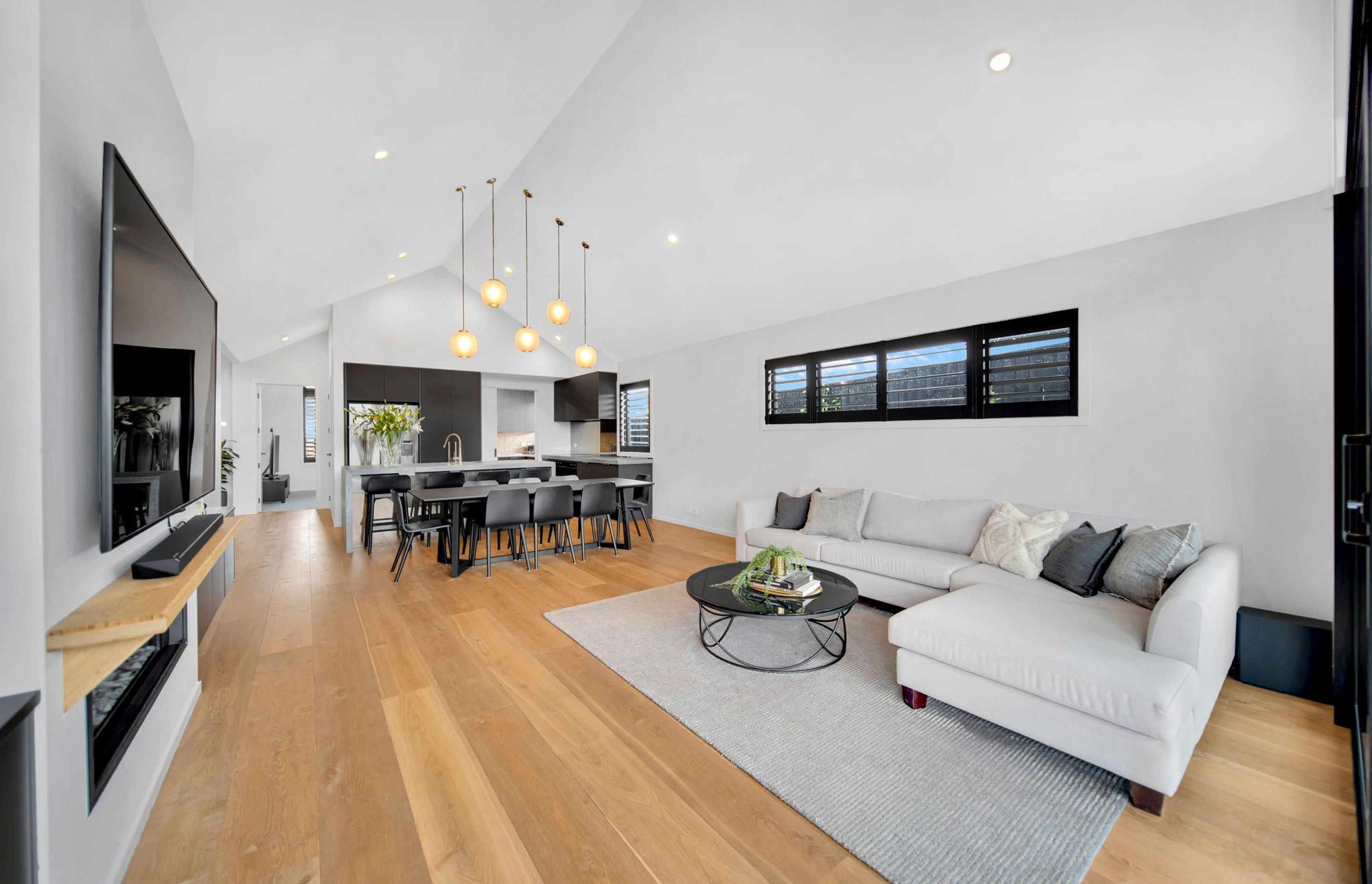 A cathedral ceiling adds to the spaciousness.