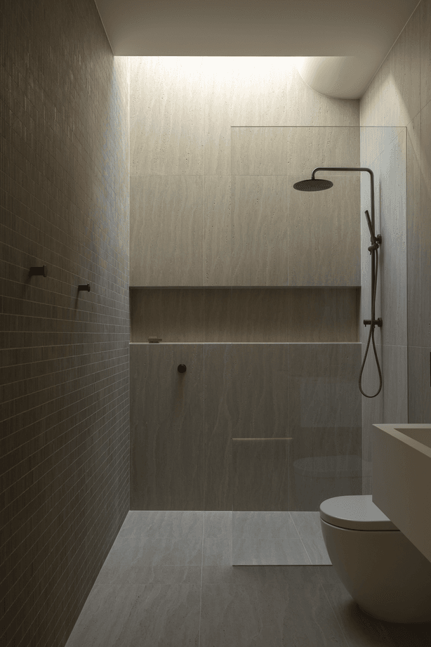 Light is welcomed in from above with the curved ceiling a reference to other parts of the home.