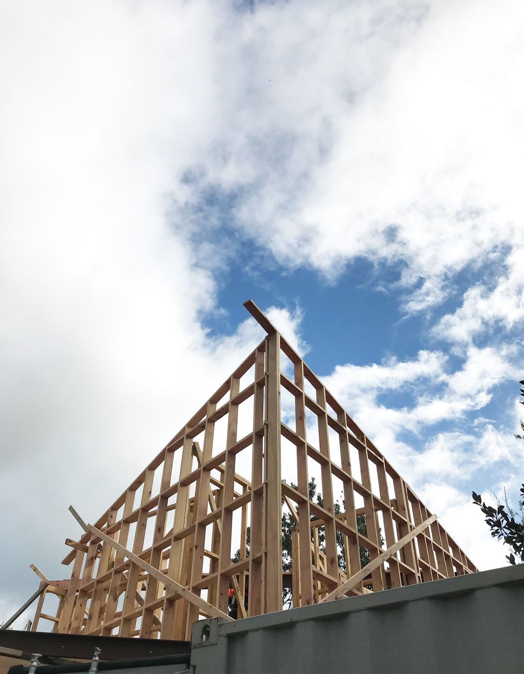 View of the second storey of Habitat stretching into the sky from the street-front.