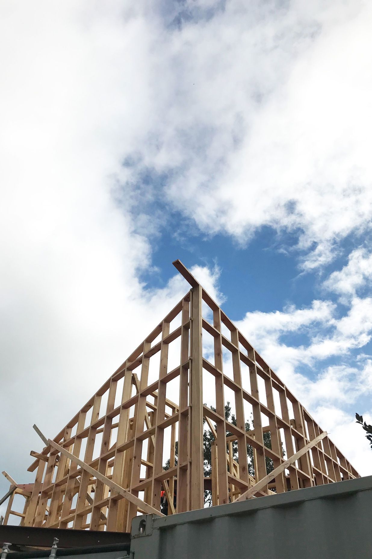 View of the second storey of Habitat stretching into the sky from the street-front.