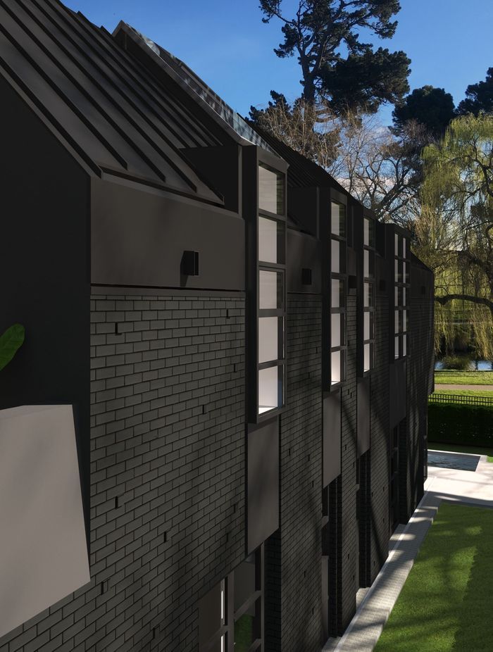 Render of Park Terrace, with a striking Flemish bond black brick façade.
