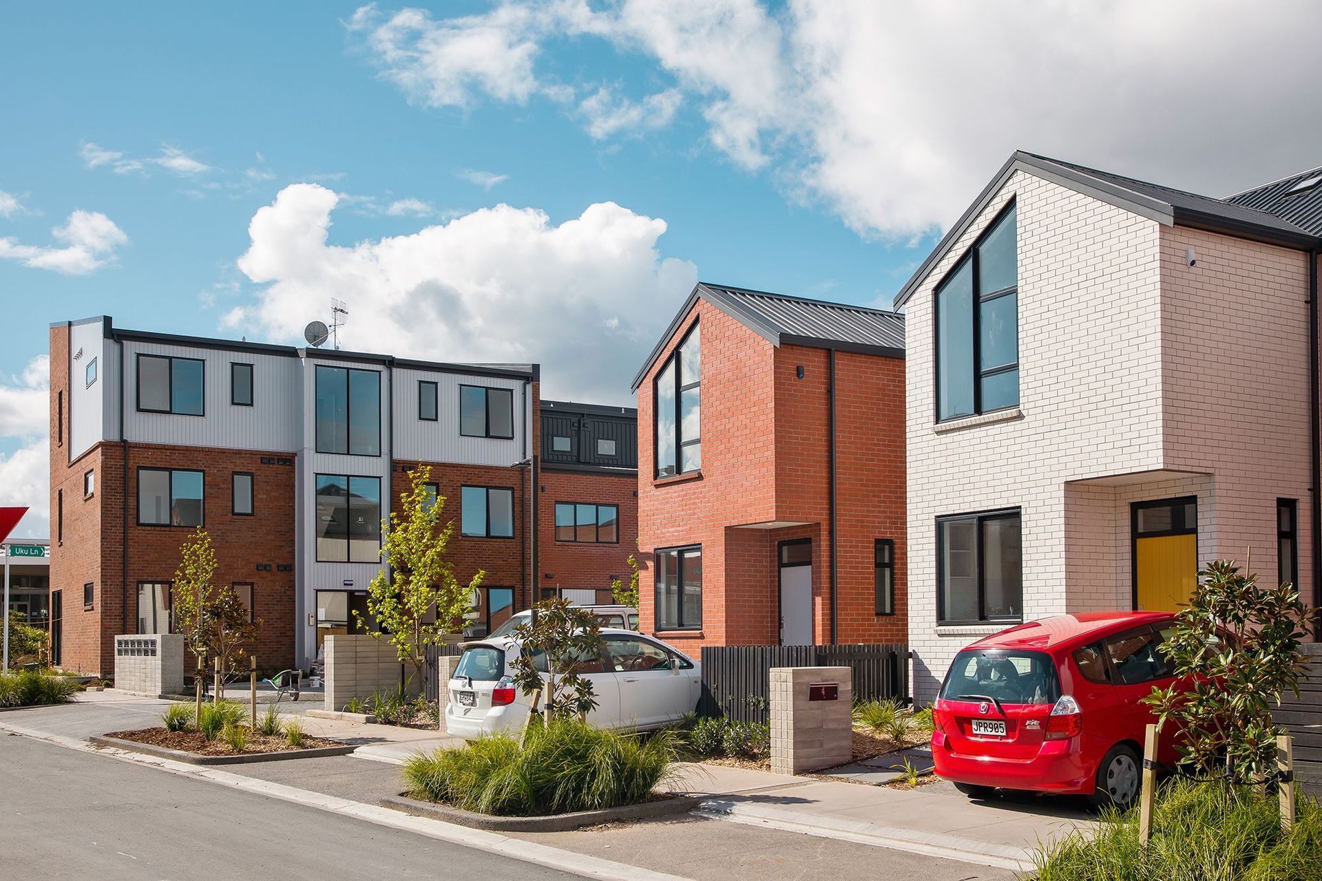 Uku: two- and three-storey terrace houses in the Kerepeti development at Hobsonville Point.