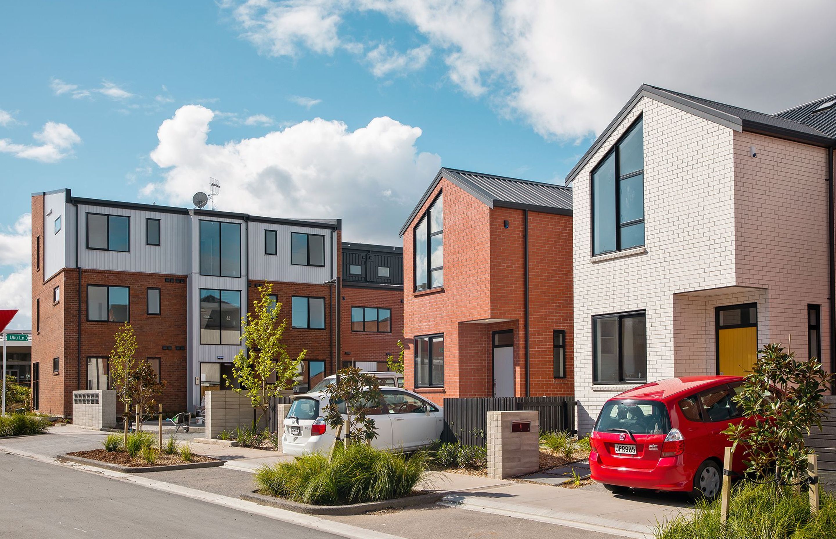 Uku: two- and three-storey terrace houses in the Kerepeti development at Hobsonville Point.